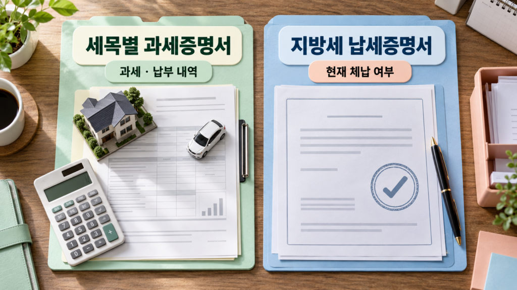 세목별 과세증명서와 지방세 납세증명서 차이