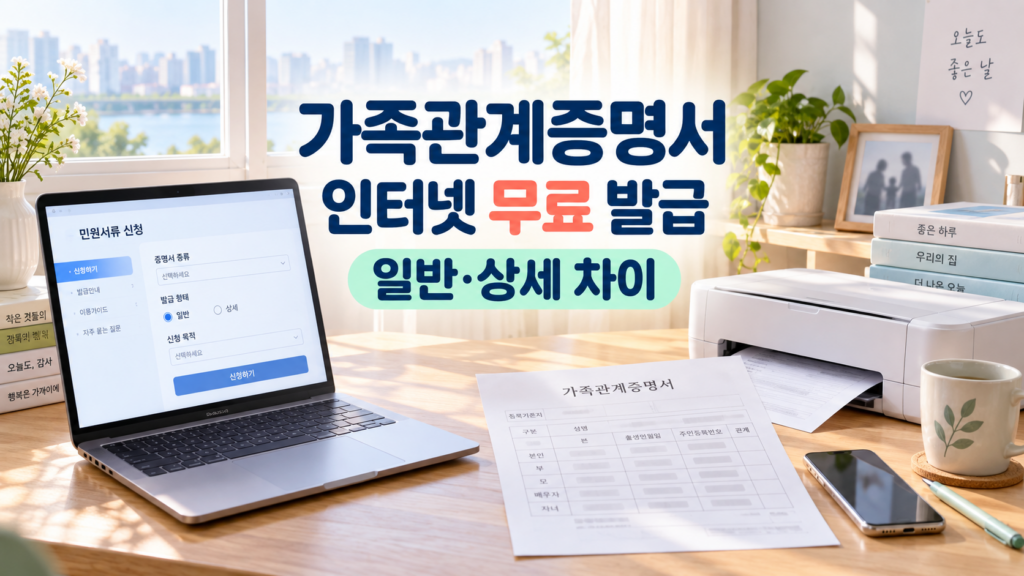 족관계증명서 인터넷 무료 발급, 일반·상세 차이