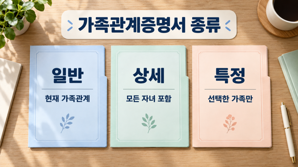 가족관계증명서 일반 상세 특정 증명서 차이