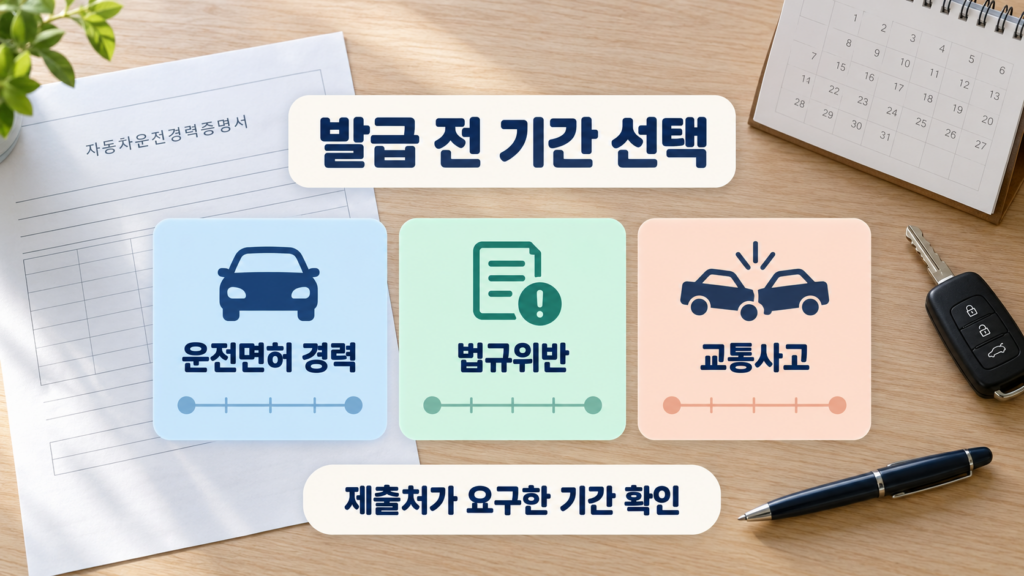 운전경력증명서 운전면허 경력 법규위반 교통사고 기간 선택