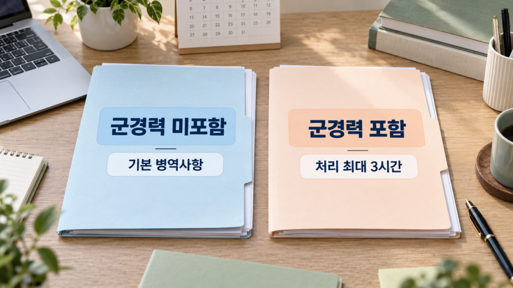 병적증명서 군경력 포함 여부와 처리시간 비교
