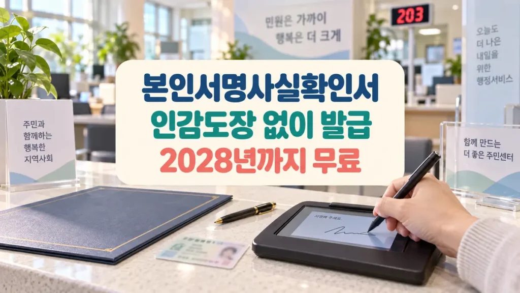 본인서명사실확인서 주민센터 발급과 2028년까지 수수료 무료 안내