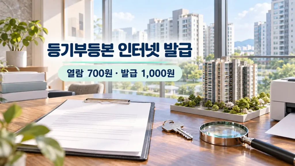 등기부등본 인터넷 발급과 열람 700원 발급 1,000원 수수료 안내